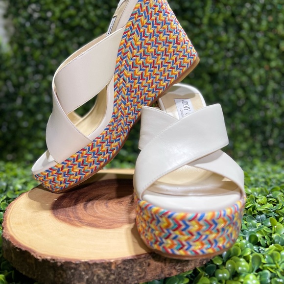 JIMMY CHOO Dovina 100 Latte Nappa Wedges 6.5 - Picture 9 of 13